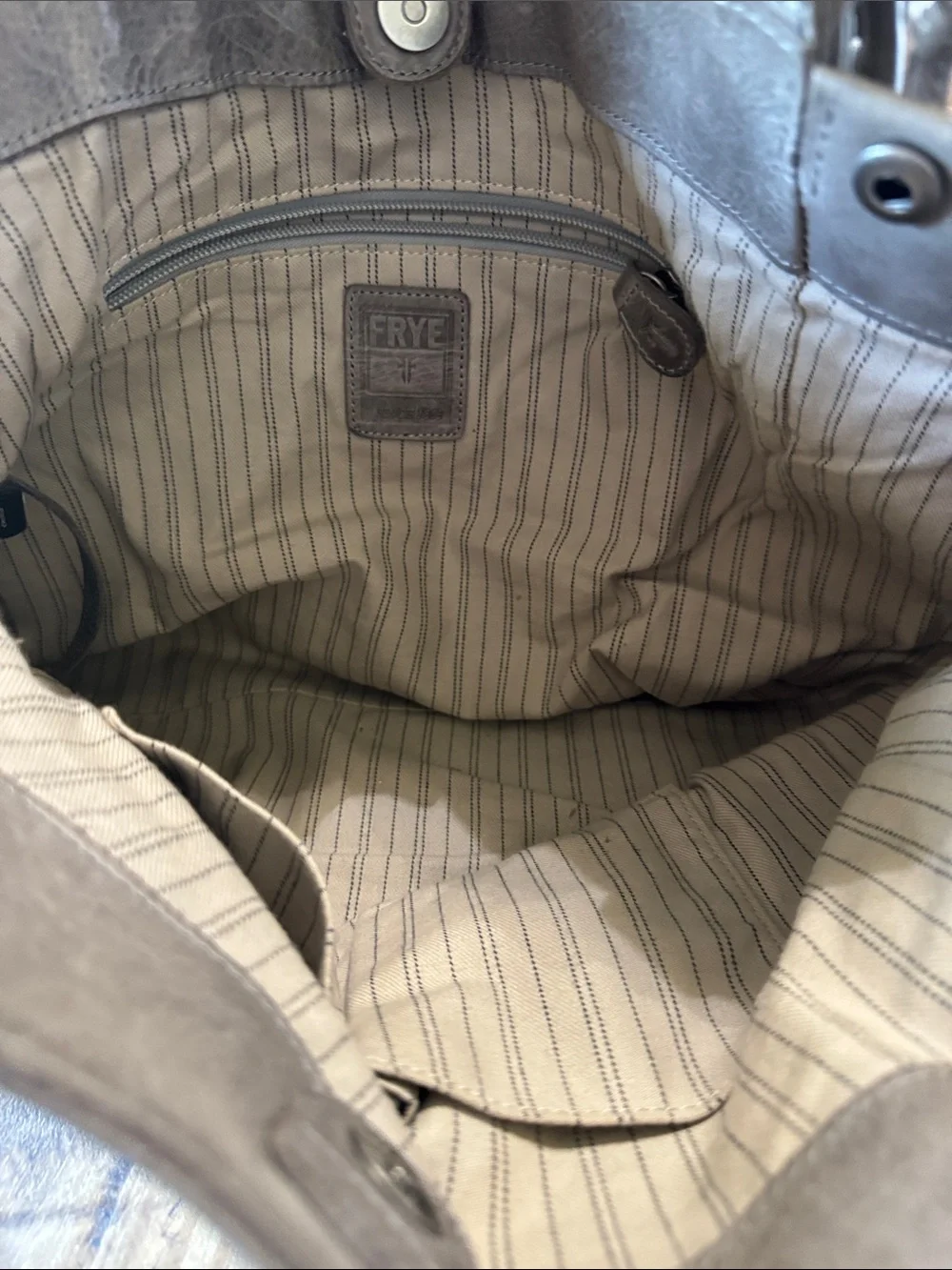 Frye Metallic Gray Leather Tote with Branded Tag